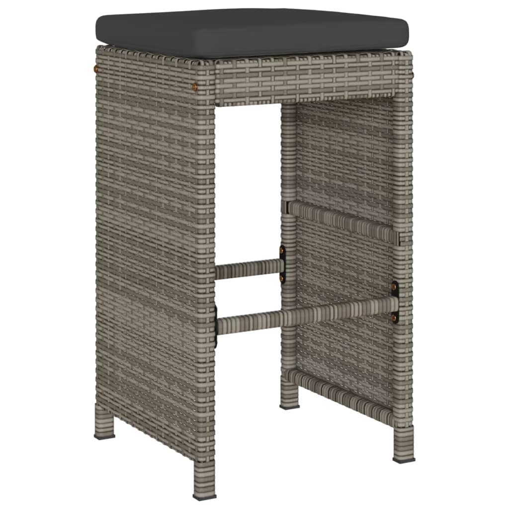 vidaXL Taburetes Altos de Bar de jardín Cojines 4 uds ratán PE Gris