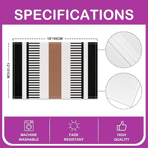 Miniatura 4 de Juego de 4 manteles individuales color negro, blanco y marrón, con rayas geométricas, estilo bohemio para hombres, mujeres y adultos, estilo simple