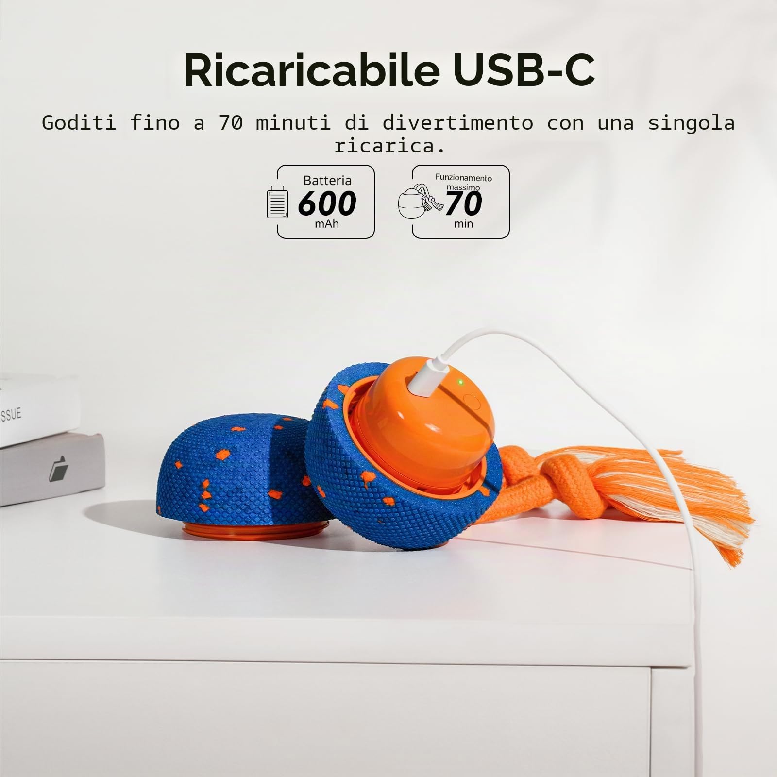 Cheerble Palla Interattiva per Cani - Wicked Ball Rolly con Coda & Abbai, Palla Automobile Rotolante 3 Modalità, E-TPU, Ricaricabile USB-C, per Cani di Taglia Media-Grande, Blu