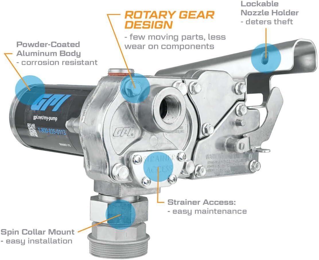 GPI - M-150 Series Fuel Transfer Pump, Spin Collar- Pump Only, 15 GPM, 12 Volt (110000-103)