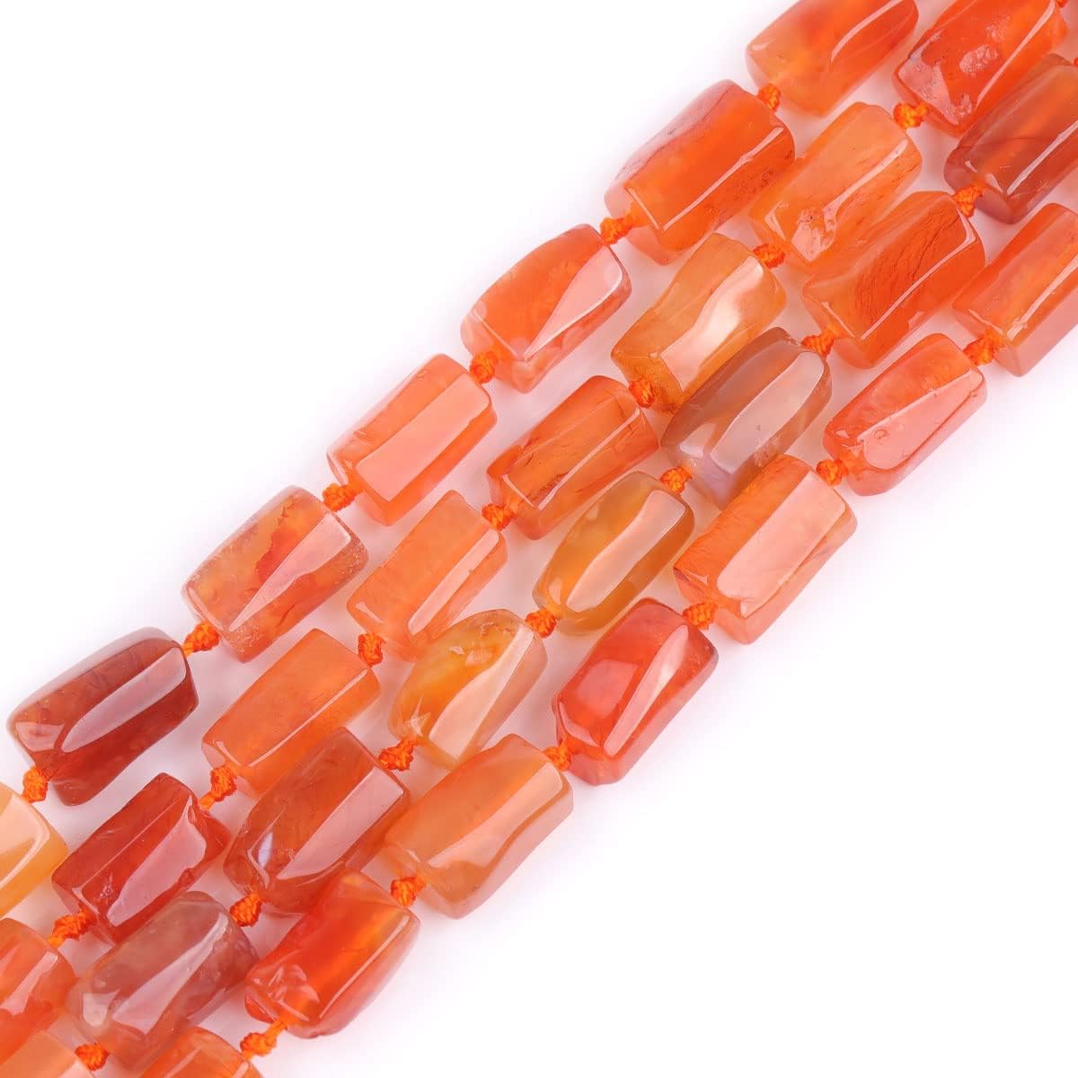 JOE FOREMAN 28Pcs 8x12mm Natural Red Botswana Agate Stone Gemstone Faceted Freeform Tube Column Chakra Beads for Jewelry Making Full 15" Strand