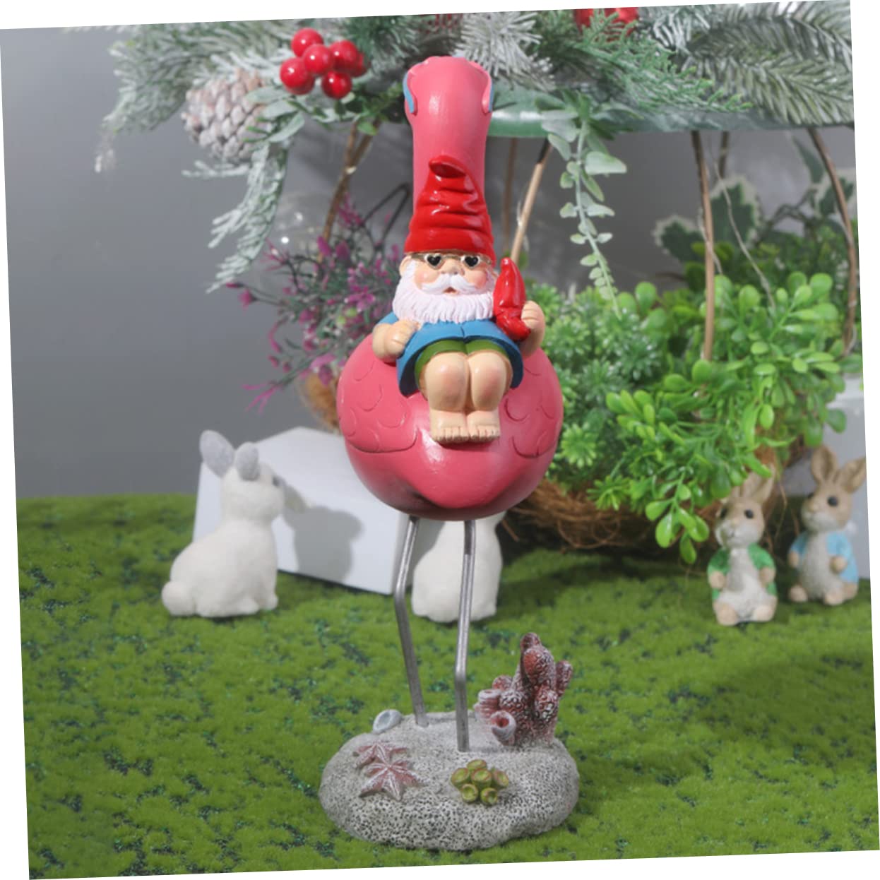 Toyvian Leichte Gartenzwerg Verzierung aus Kunstharz in Realistischer Flamingo Form für Garten und Eingangsbereich als Dekorative Gartendekoration
