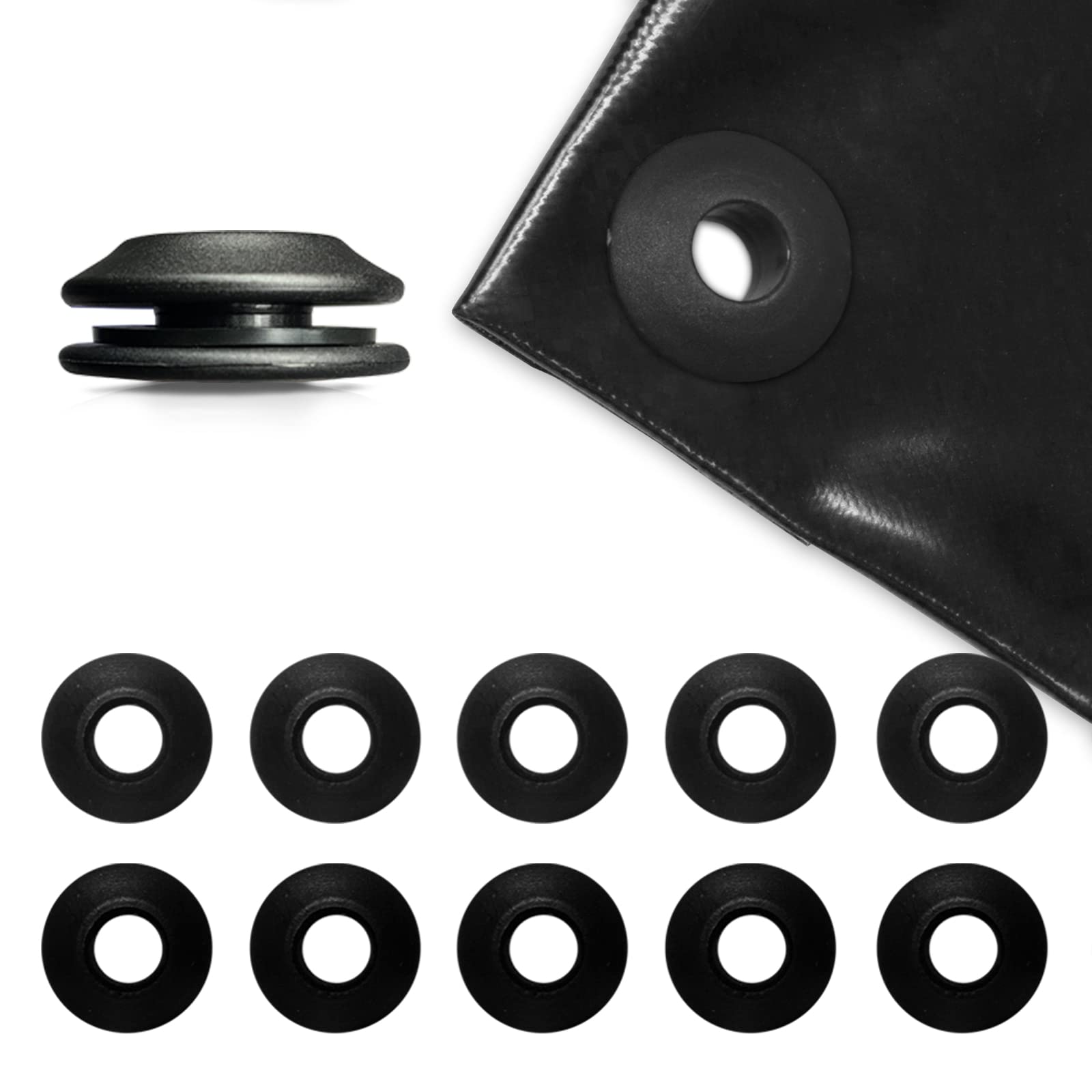 Ösen Set - 25 Stück schwarz für Planen rostfrei 28x28x12 mm Kunststoffösen für Abdeckplane Poolplane