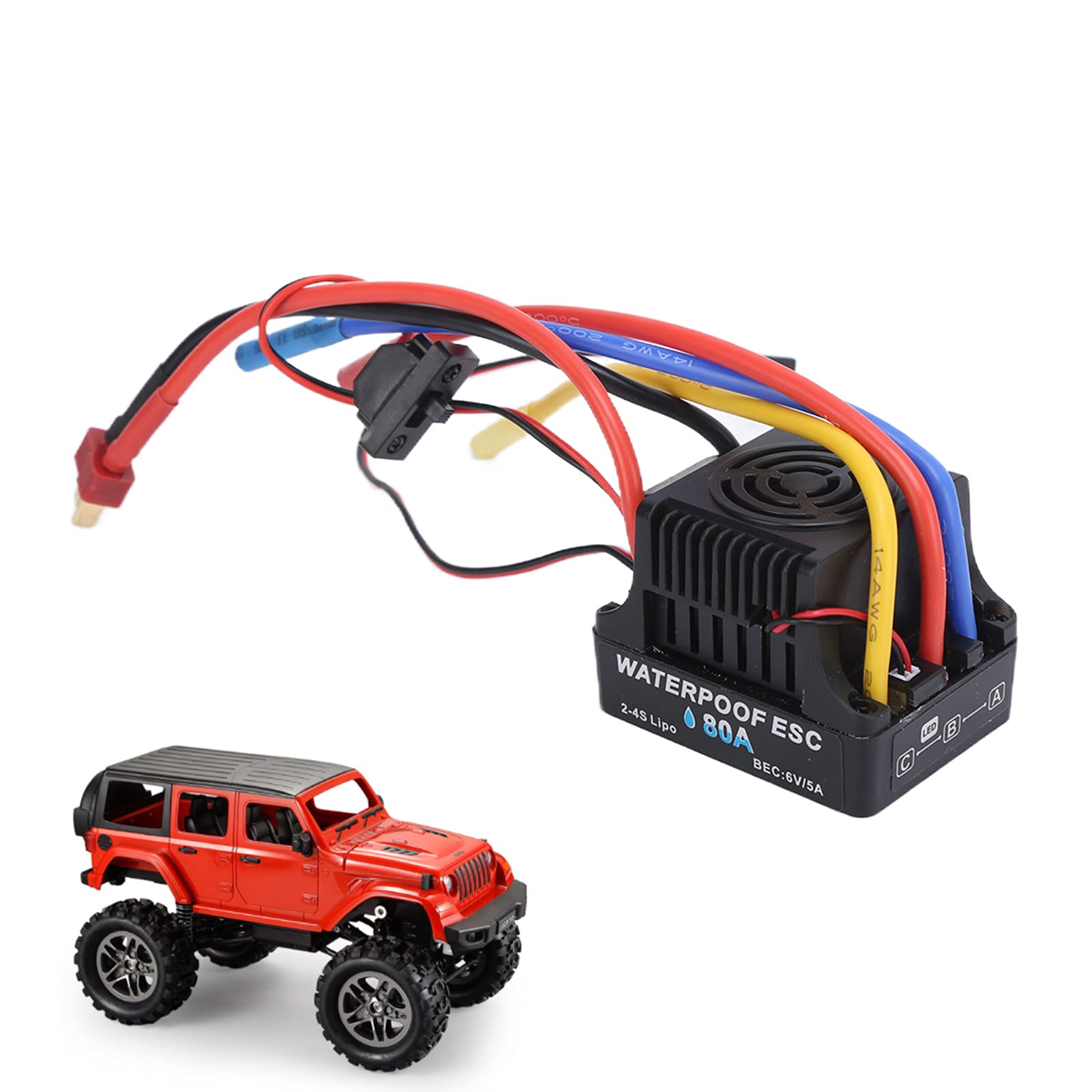 Elektroniczny regulator prędkości Mavaol 80A ESC Wodoodporny, bezszczotkowy rozpraszacz ciepła ESC do samochodu 1/8RC