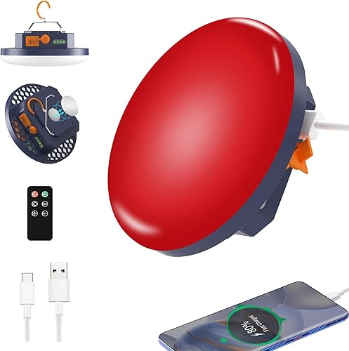 Miniatura 8 de Linterna de camping roja a prueba de insectos 2025 de 10000mAh recargable con luz LED roja de 3000LM para acampada, luz de tienda portátil de 6500K,