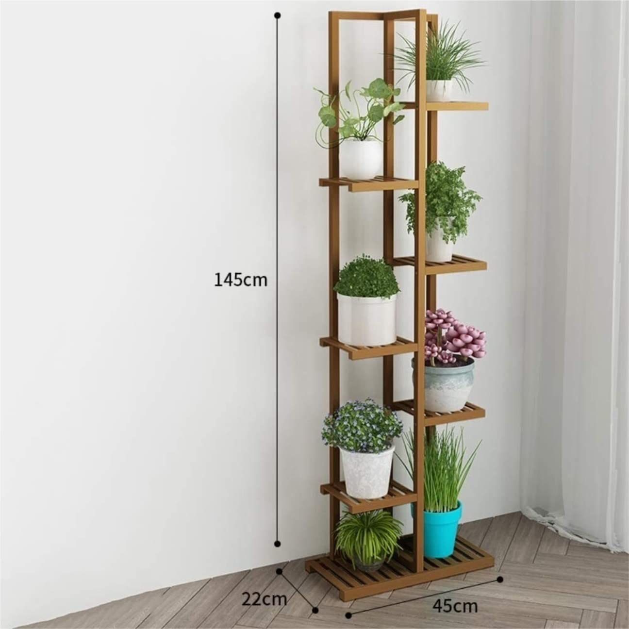 Stojak Rośliny Bambusowa Półka Na Rośliny Drewniane Bonsai Stojak Kwiaty Balkon Ekspozycyjny Salon Ogród Pojemniki Wewnątrz(White,145 * 22 * 45cm)