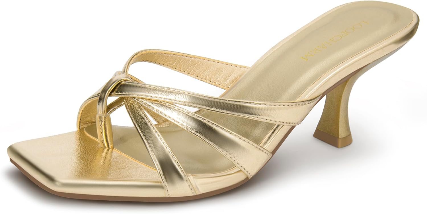 Womens Strappy Kitten Heel Flip Flop Sandals Square Open Toe Thong Mules Slip On Low Heels for Dressy Party Wedding Summer