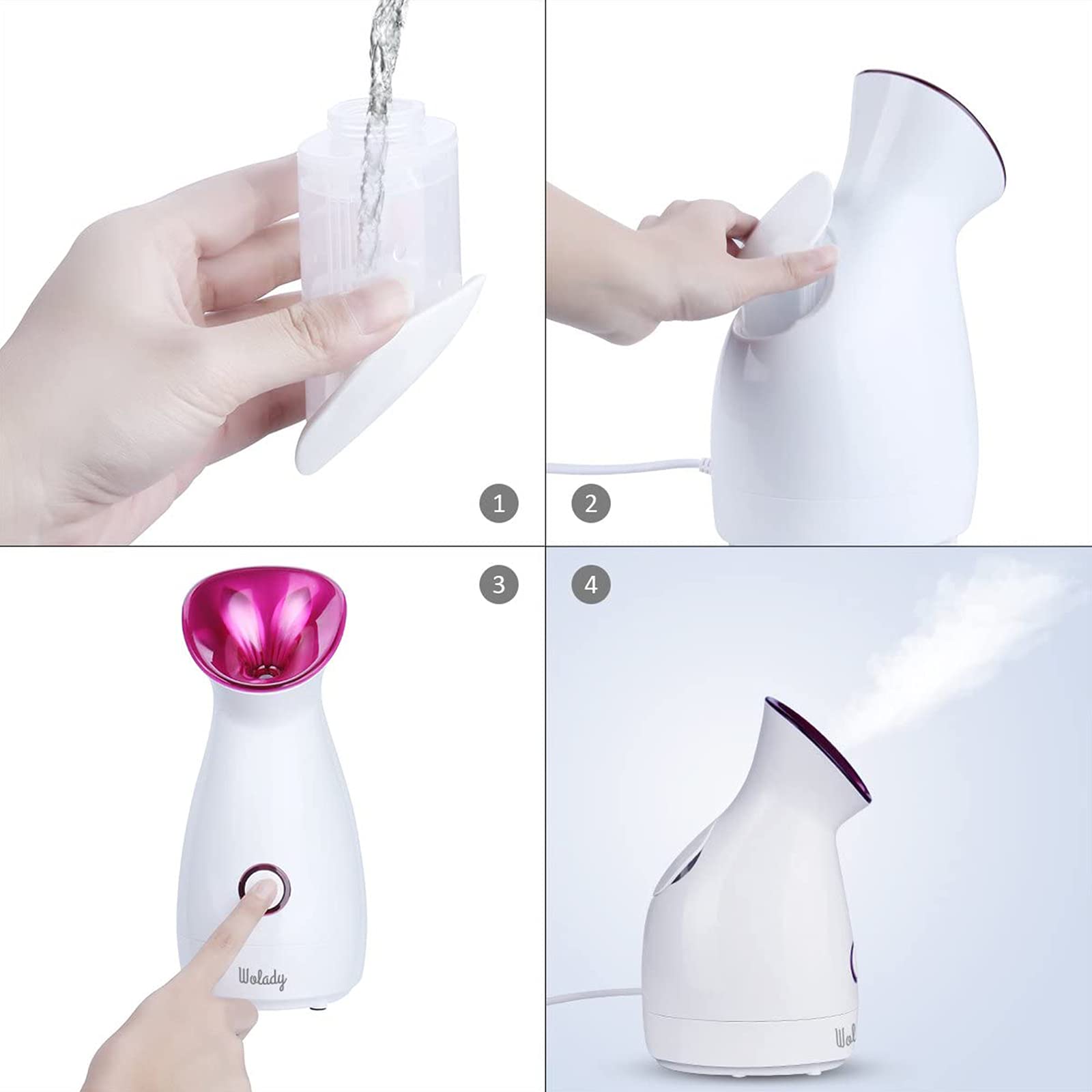 Susana Vaporizador Facial Térmico Blanco para Sauna y Spa, Spray Nano Ionic, Humidifier Steamer, Limpieza Profunda de Poros y Espinillas, Polipropileno, Hidratante
