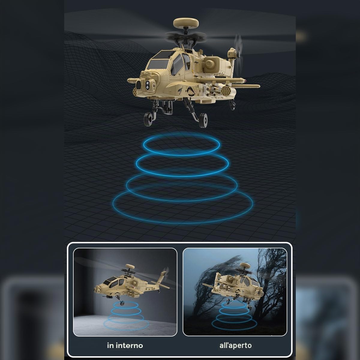 YU XIANG F11-N AH64 RC elicottero per adulti, scala 1/32 2.4G 6CH WOLFBUSH Apache Aircraft, coassiale doppio rotore 6G/3D, elicottero RC con posizionamento GPS (versione RF)