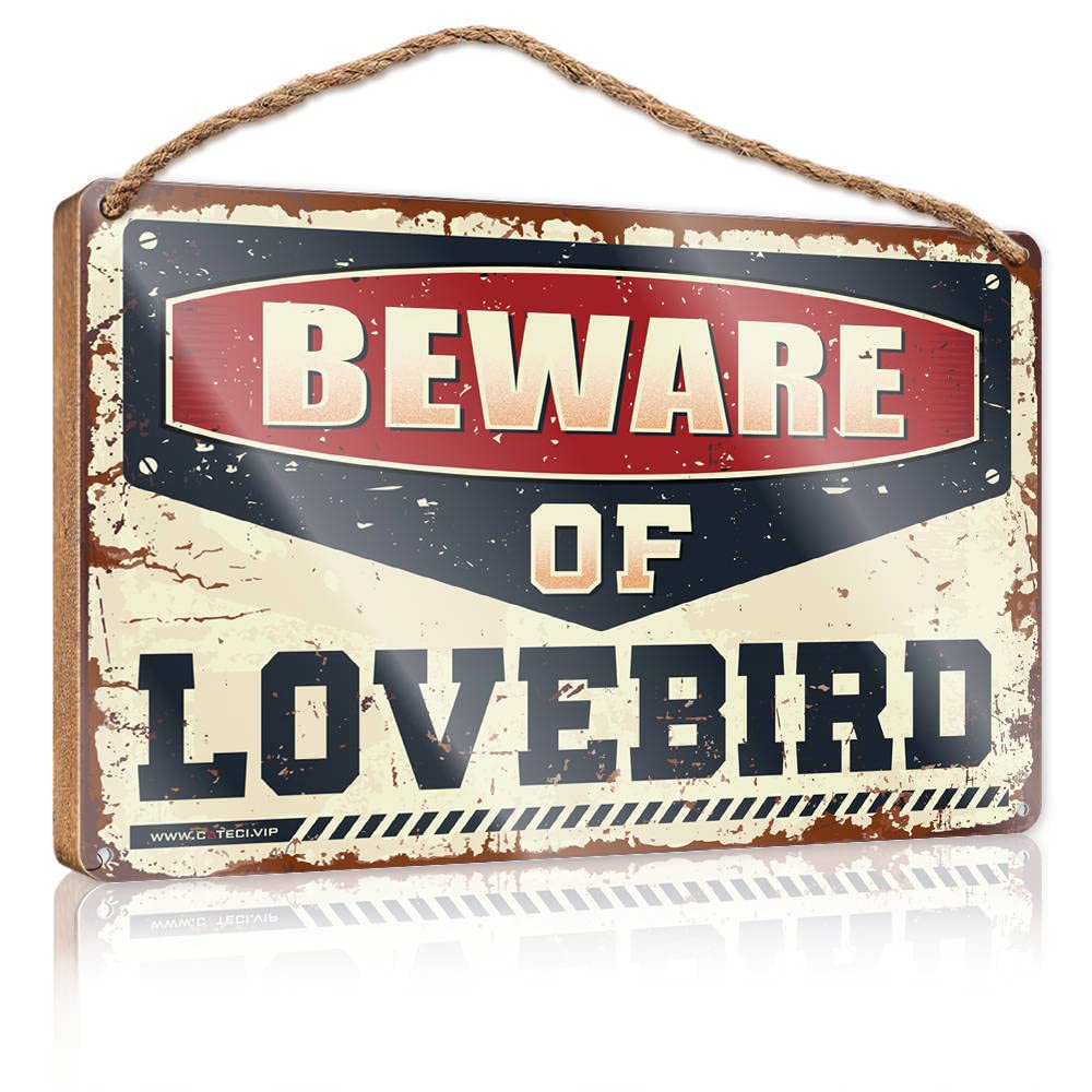 IBWNBBUSN Sayings On Wooden Signs Beware Of Lovebird Wooden Sign Entryway Decor Plaque For Front Door