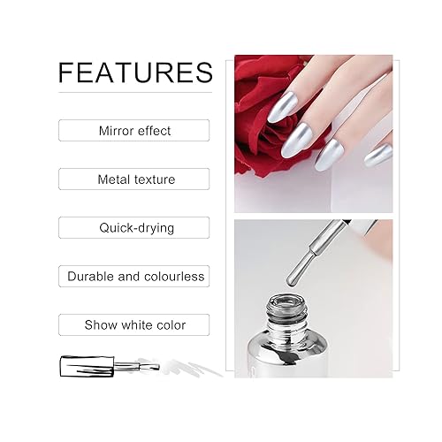 Miniatura 5 de KYDA Esmalte de uñas de espejo de 0.6 fl oz, esmalte de uñas colorido brillante para arte de uñas, pegamento de uñas con efecto espejo duradero,