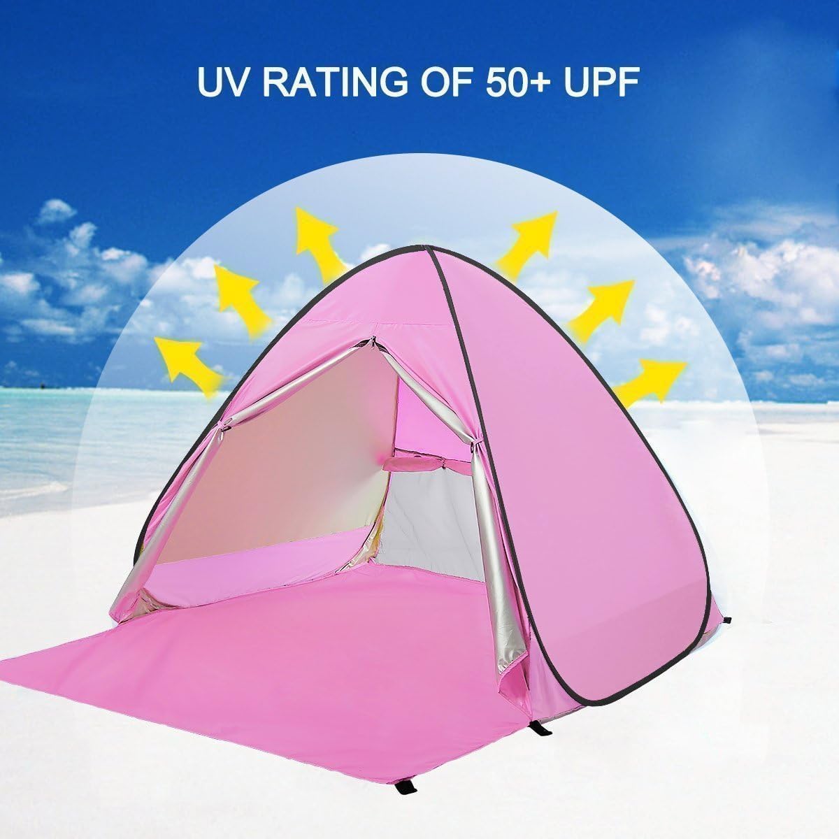Pop-up Automatique de la Famille des Tentes L'extérieur de la Cabine de Plage Portable Rapide de Pare-Soleil UV 50+ (Rose)