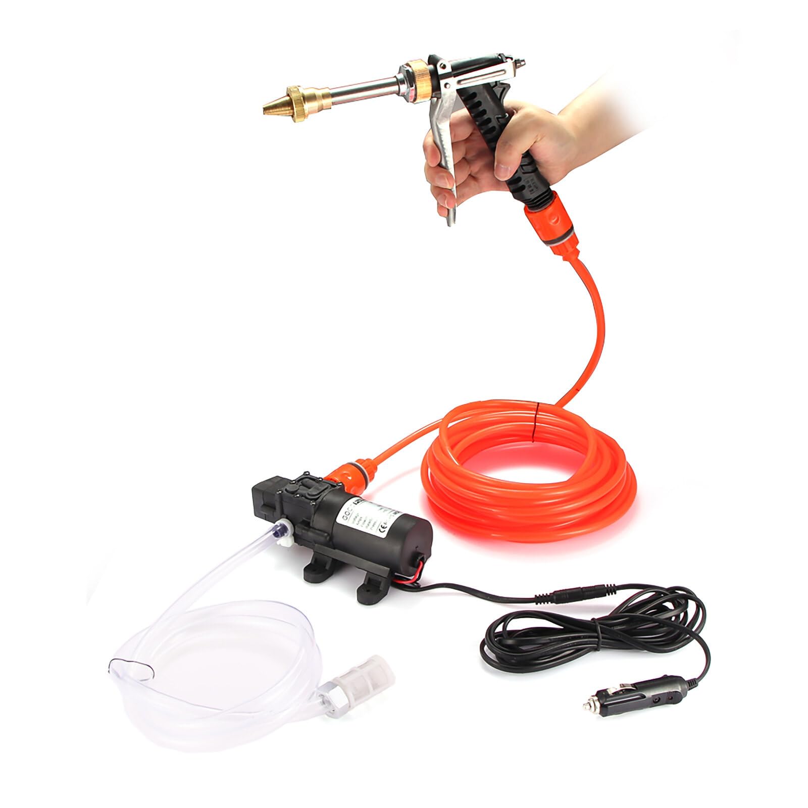 ALLOMN Nettoyeur haute pression 12 V pour voiture, kit de pompe de lavage de voiture 100 W, machine de nettoyage portable, pompe à eau, pistolet pulvérisateur à gâchette, kit de lavage pour voitures