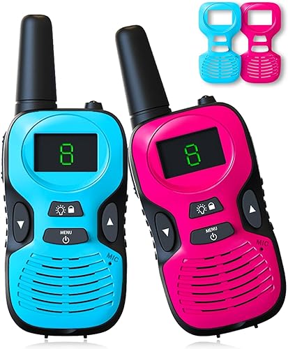 Walkie Talkies para niños de largo alcance  Walkie Talkies para niños con carcasa reemplazable retroiluminada linterna LCD de 3 millas de alcance