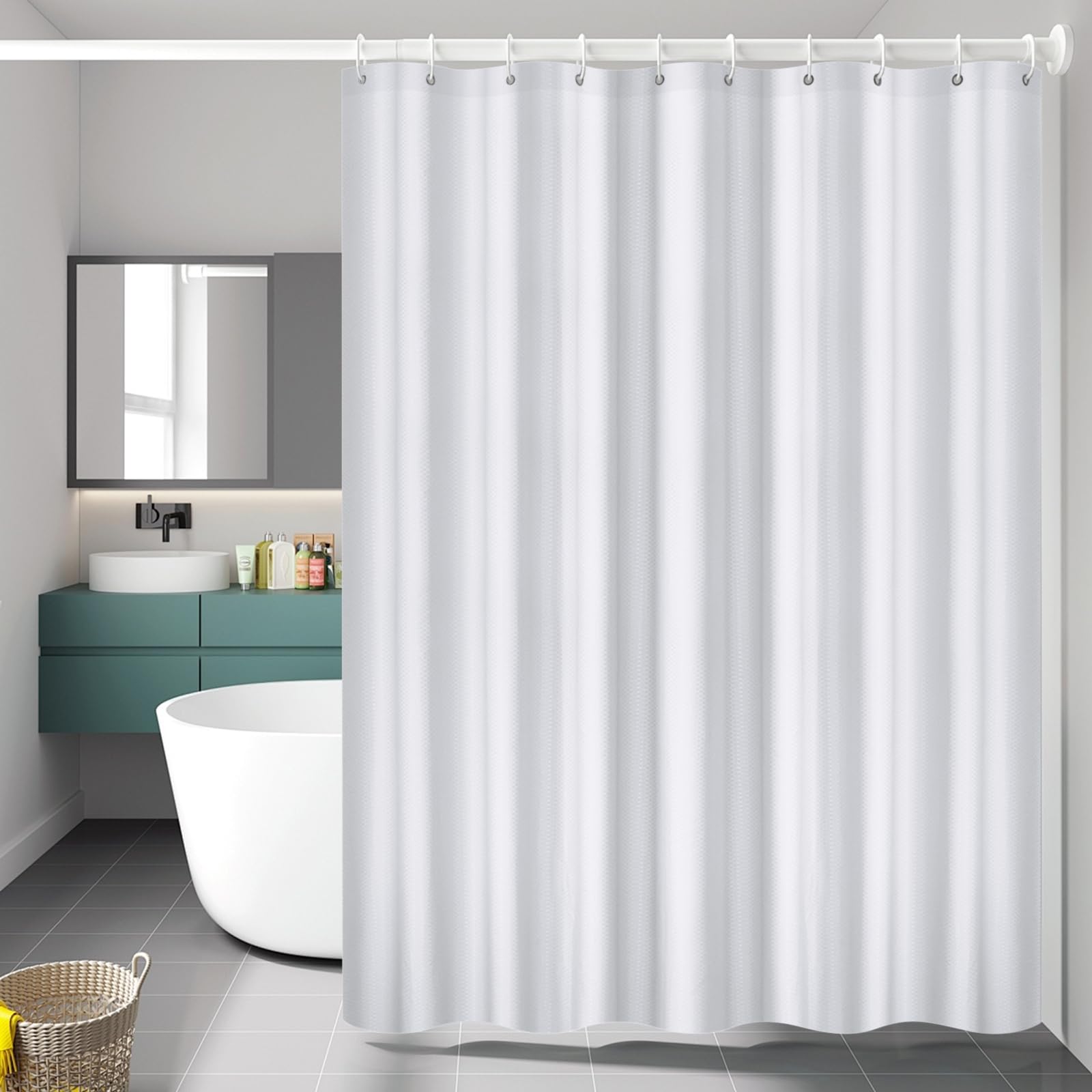 Ayoiow Shower Curtain 200cm Drop White Waffle Polyester Bathroom 120x200 cm