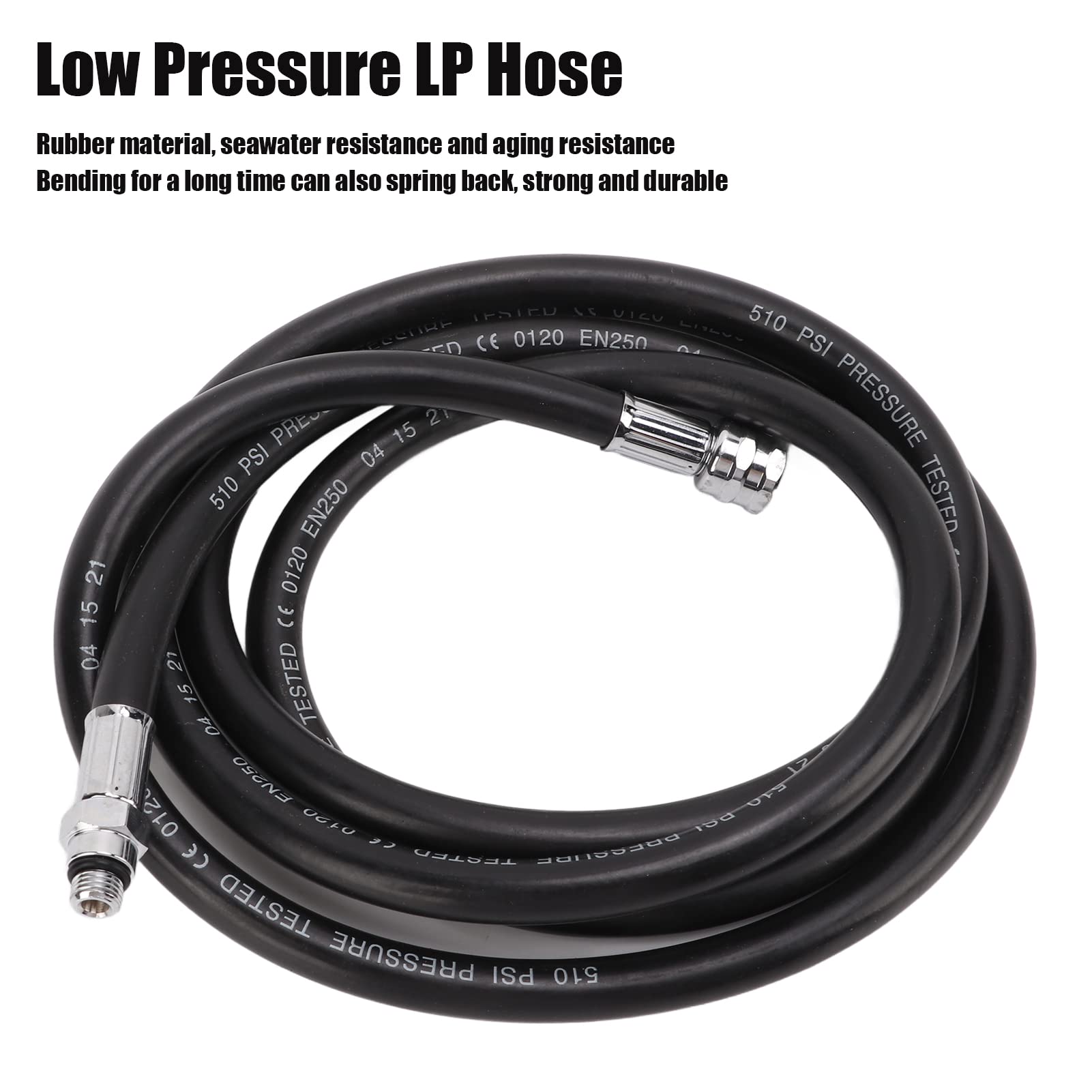 Zoeyilan Low Pressure LP Hose, 510PSI Low Pressure Regulator, Scuba Diving Brass Low Pressure LP Hose Rubber Gas Tube for First and Second Stage Regulator, Diving Gear Safe