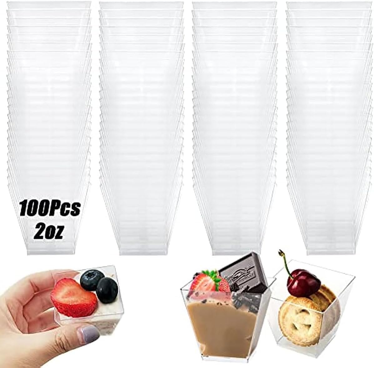 Amazon｜プラスチック 使い捨て デザートカップ 透明 正方形 ミニ