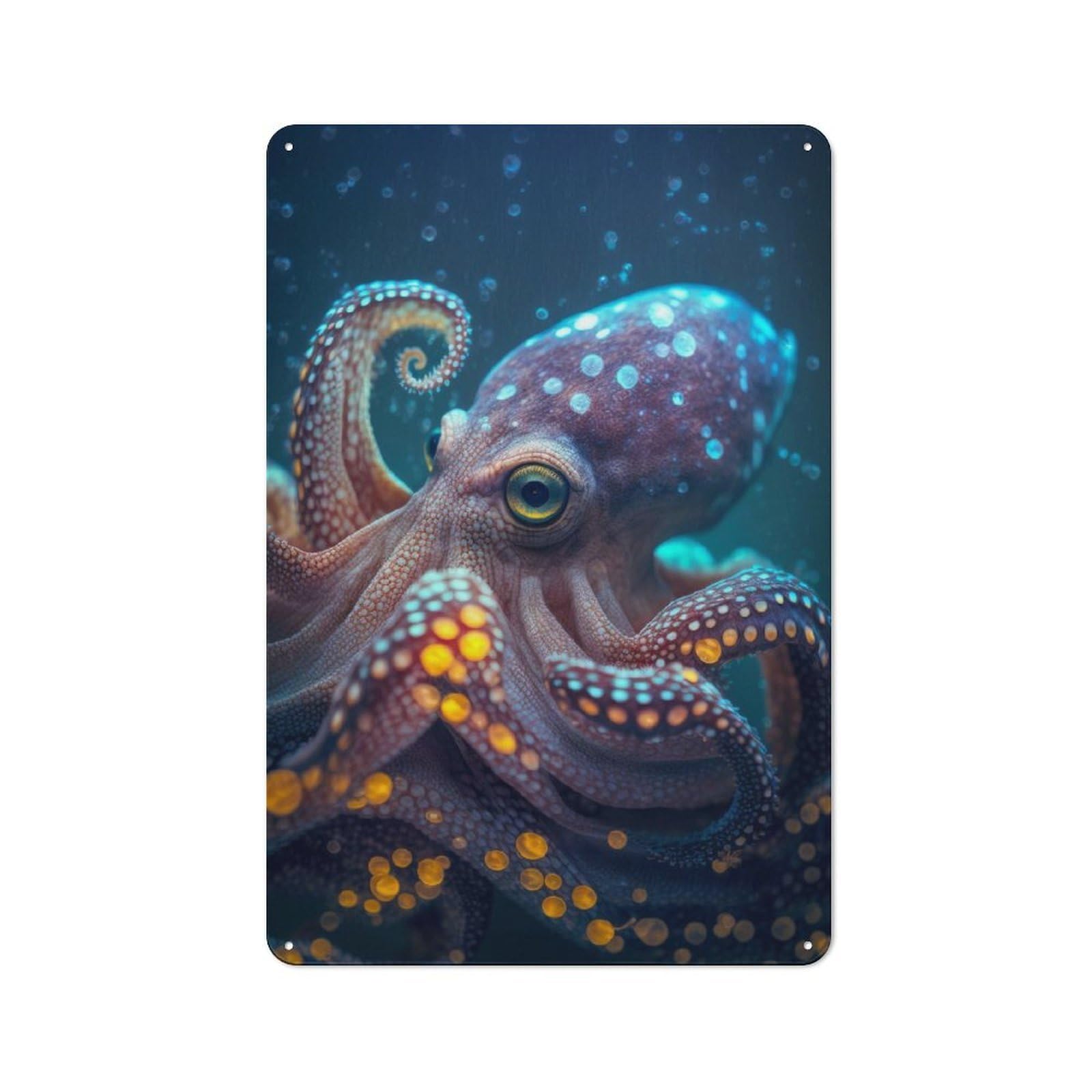 Junmoney Magical Octopus Fantasy Tin Wall Plaque 30X20cm With For Man Cave Or Games Room, For Garage, Workshop And Man Cave Decoration