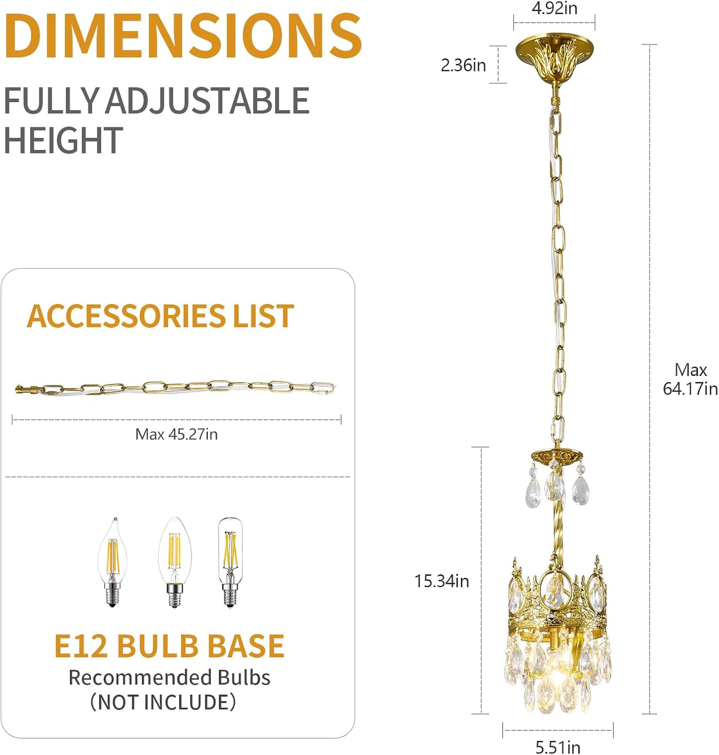 Modern Crystal Chandelier Gold Elegant Crystal Ceiling Light for Kitchen Island Living Room Dinning Bedroom (2 Pack)