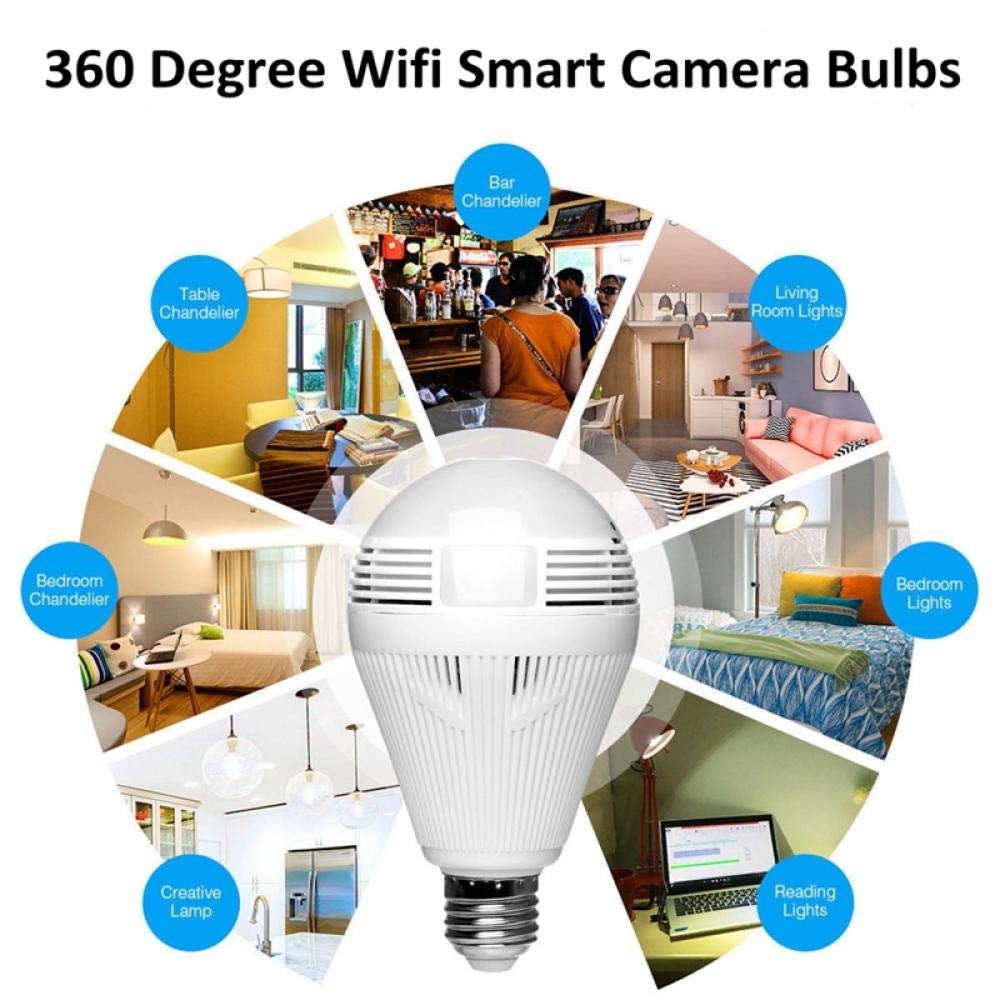 SONGR Cámara De Vigilancia Seguridad Cámara Inteligente con Bombilla Led De 360 ​​Grados WiFi, Cámara De Vigilancia De Seguridad 1080P Grabadora Dvr-+ Tarjeta De 64Gb