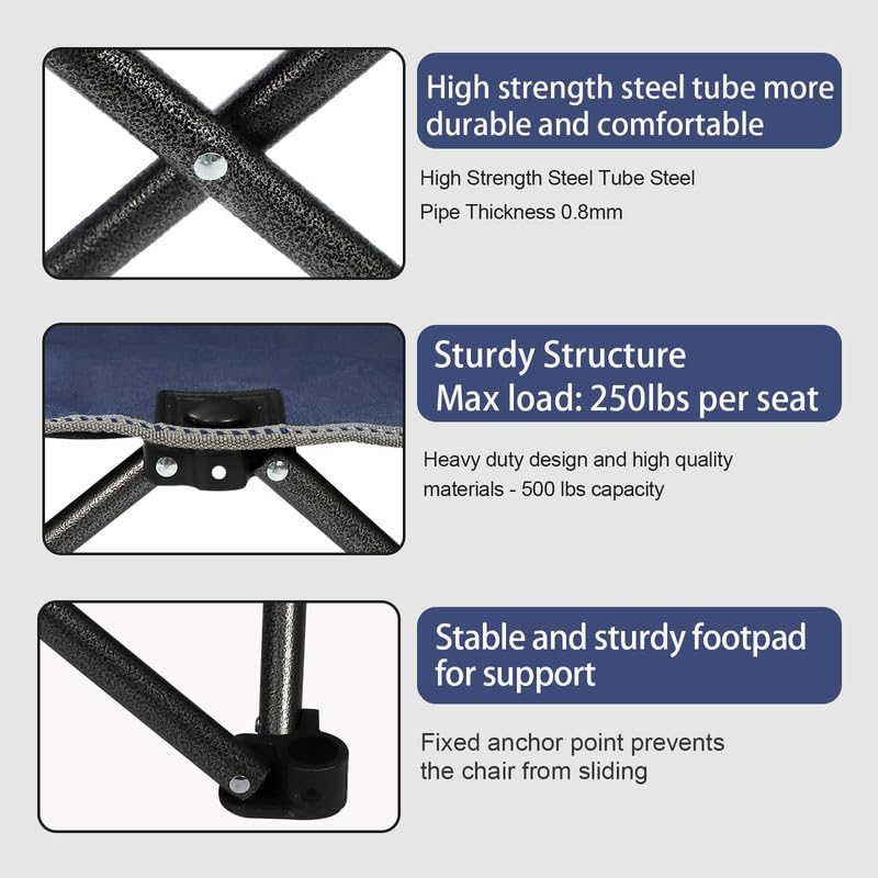 Miniatura 6 de Juego de 3 sillas de campamento al aire libre, silla de campamento acolchada plegable, juego de conversación plegable con un sofá, dos sillas