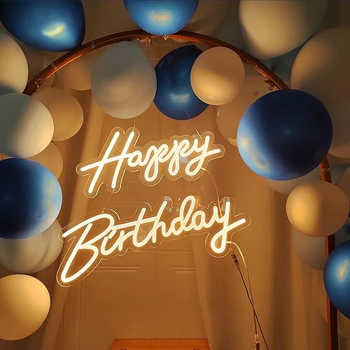 Miniatura 2 de Letreros de neón de 22 x 16 pulgadas para fiestas de cumpleaños letras de arte luces decorativas de pared regalos de cumpleaños blanco cálido 22
