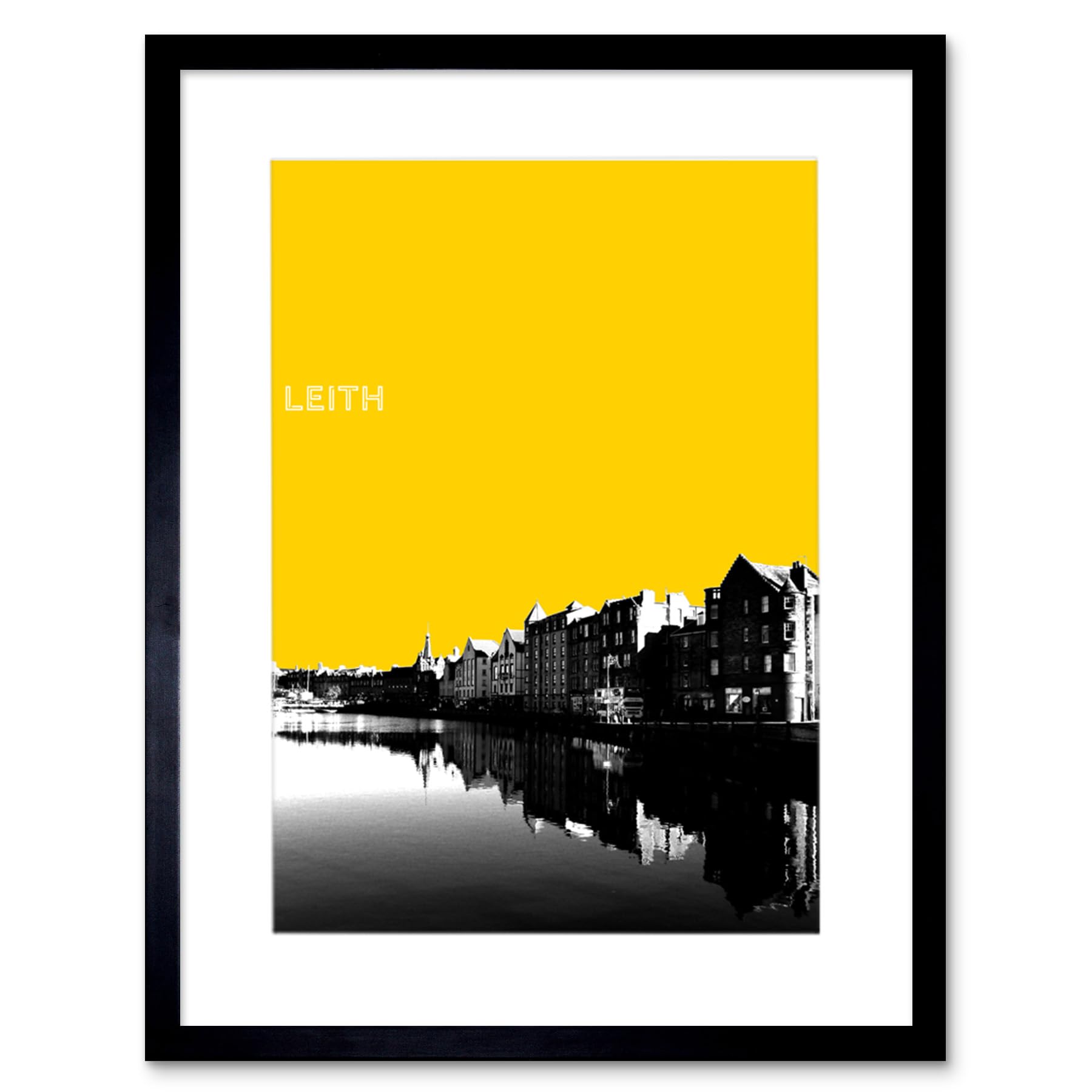 Wee Blue Coo Leith Shore Edinburgh Scotland Scottish Landmark Yellow Framed Art Print