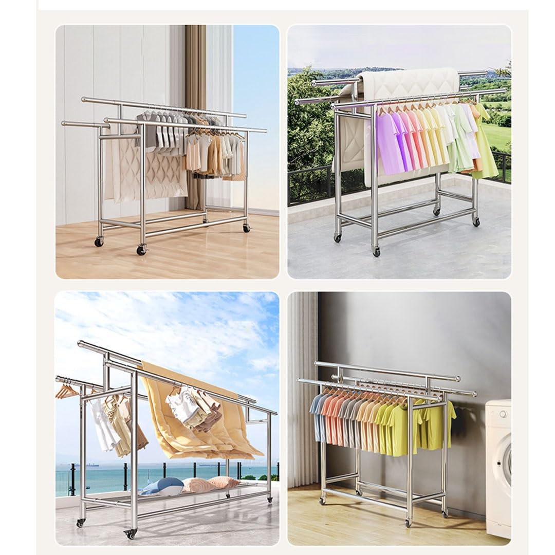 Rollbarer, zusammenklappbarer Wäscheständer for drinnen und draußen, ausziehbarer Wäscheständer, Wäscheständer aus Edelstahl for Wäsche, Badezimmer und Balkon(1)