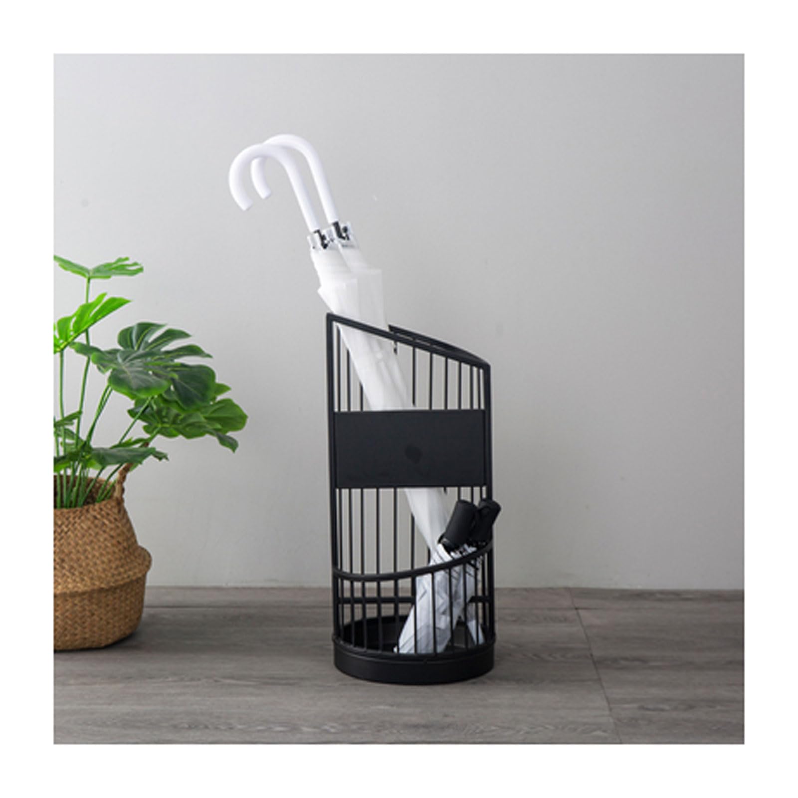 GHHVFEC Double Layer Metal Umbrella Stand, Creative Iron Bucket for Short & Long Umbrellas, Stylish Corridor Holder, Black 55x20cm, Durable & Space-Saving Design