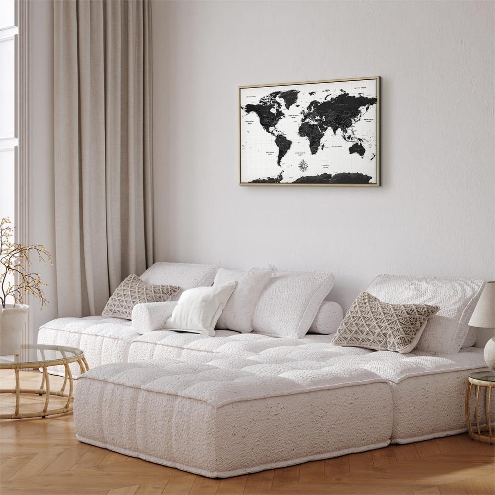 murando - Quadro Moderno Cornice Naturale, Continenti, 120x80 cm | Chiodi Inclusi, 1 Pezzo, Quadri Moderni, Soggiorno, Telaio in Legno, Terra, Resistenti Allo Sbiadimento, Produzione Europea
