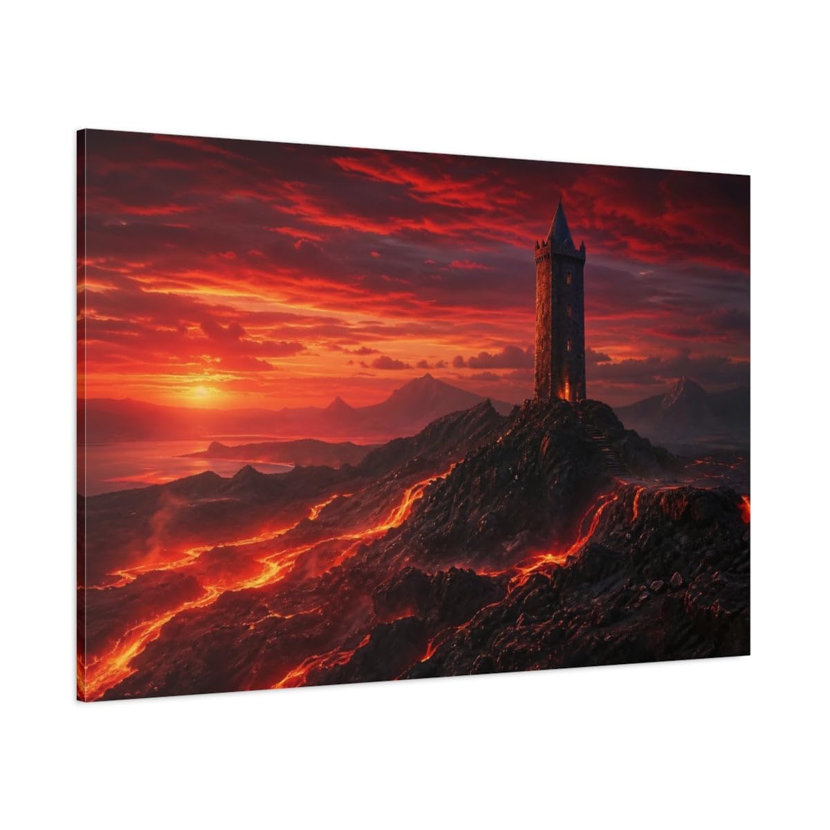 Science Fiction Lava Tower Red Canvas Wall Art Print – Living Room Decor Above Couch 18×12 inch (45×30 cm) - Horizontal / 1.25 inch (3 cm)