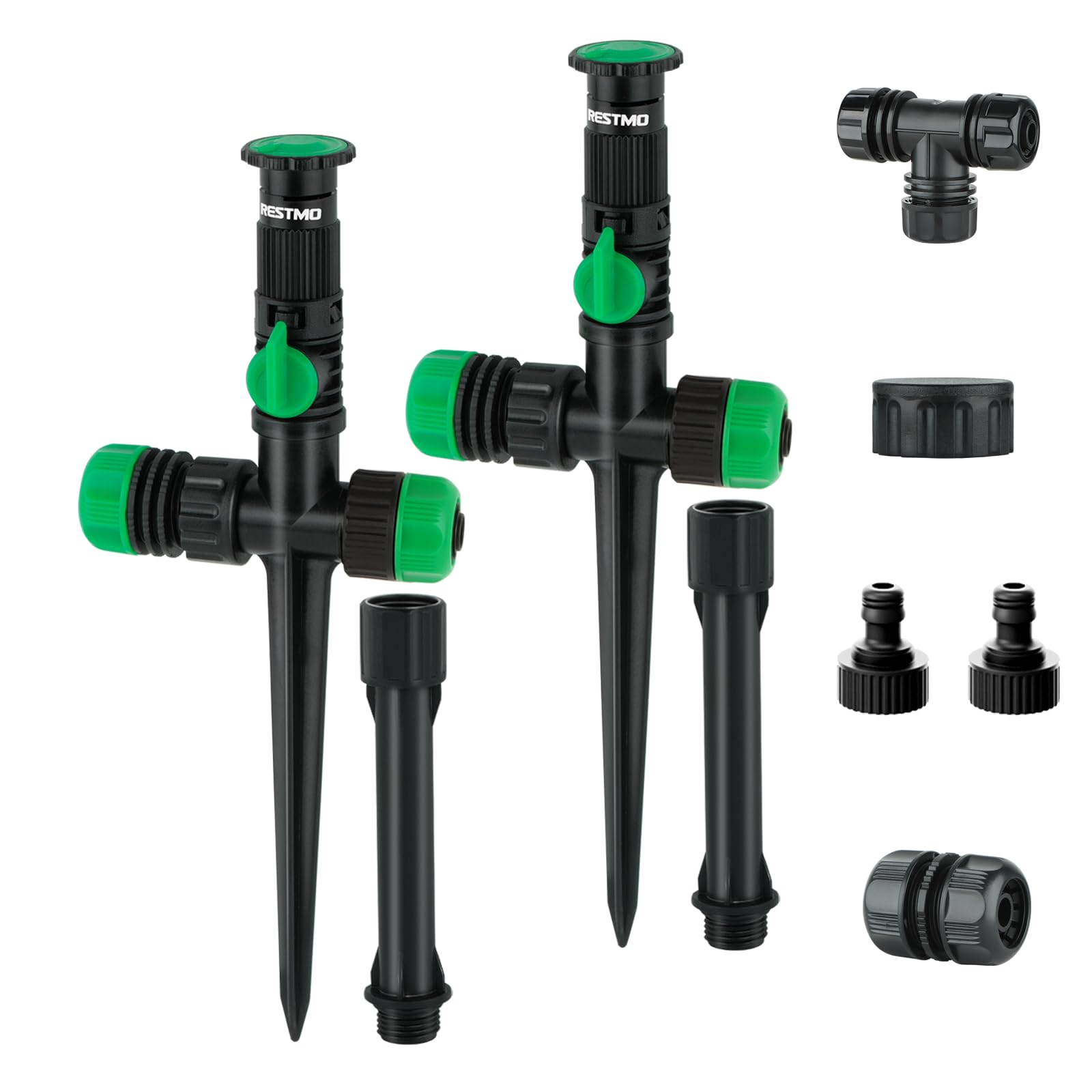 RESTMO Above Ground Sprinkler System, Flexible DIY Irrigation Kit, Multi-Adjustable Lawn Sprinkler for Garden Plant, Flower Bed and Large Yard Area Watering, Garden Hose is Not Included, Green, 2 Pack