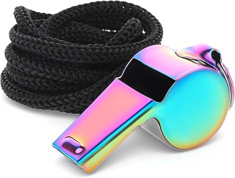 Whistle with Lanyard, Stainless Steel Coach Sports Whistle, Referee Whistle, Colorful Metal Whistles Loud Crisp Sound for Coach, Referee, Emergency, Teacher