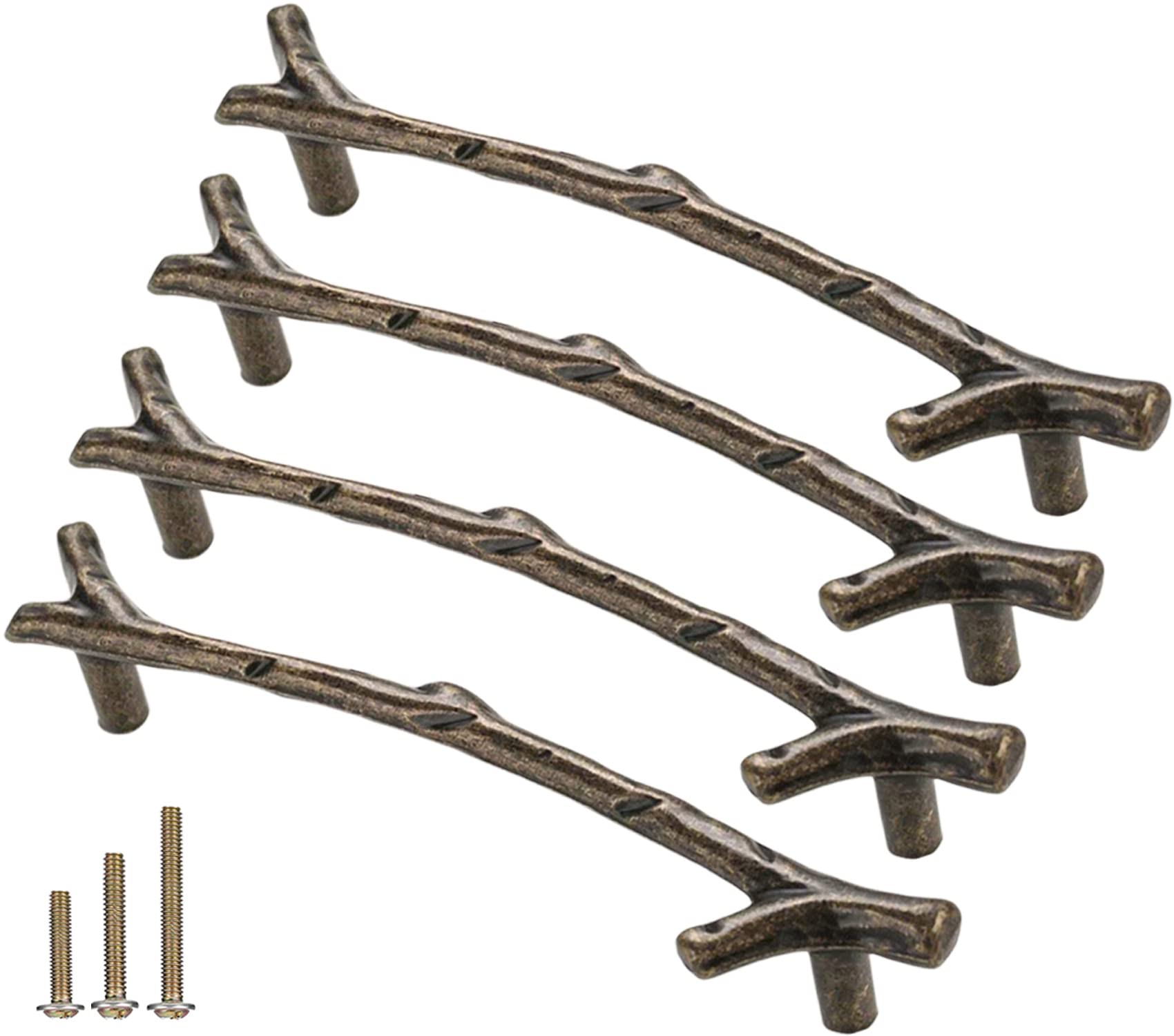 ESreake 4Pcs Large Vintage Tree Twig Branch Cabinet Knobs Pulls Handles,Zinc Alloy Drawer Pull Handle for Farmhouse Cabin Mountain House Kitchen
