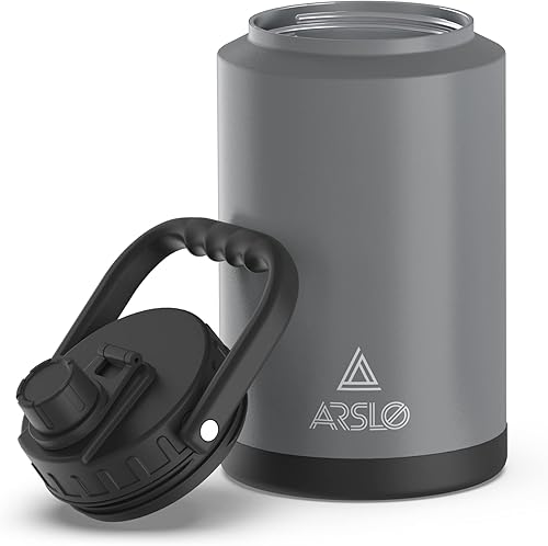 Arslo Jarra de agua grande aislada con asa botella de agua aislada de un galón botella de agua de acero inoxidable de un galón grafito 128 onzas