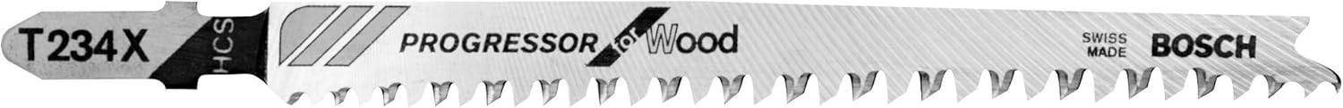 Bosch T234X3 3-Piece 4-1/2 In. 8-12 TPI Progressor Wood Cutting T-Shank Jig Saw Blades, Silver