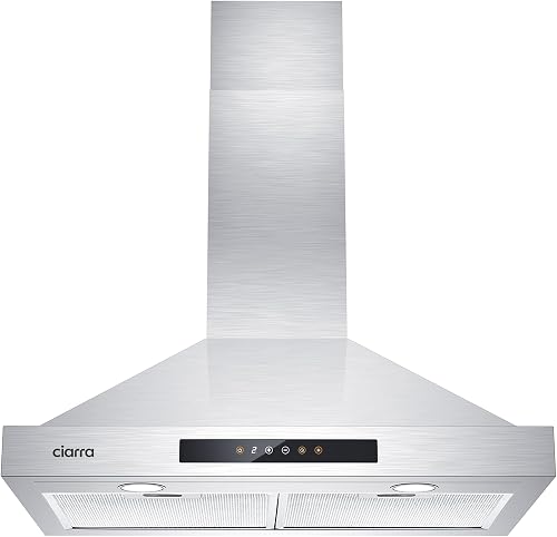 CIARRA Wall Mount Range Hood 30 inch 450 CFM Ducted Convertible Ductless Range H