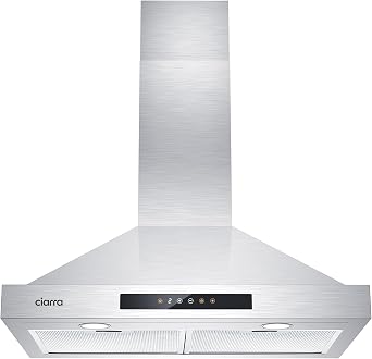 CIARRA Wall Mount Range Hood 30 inch 450 CFM Ducted Convertible Ductless Range Hood Vent in Stainless Steel CAS75308
