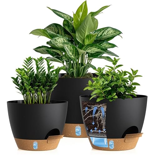 Self Watering Pots with Drainage Holes, 3 Pack 12/10/8 Inch