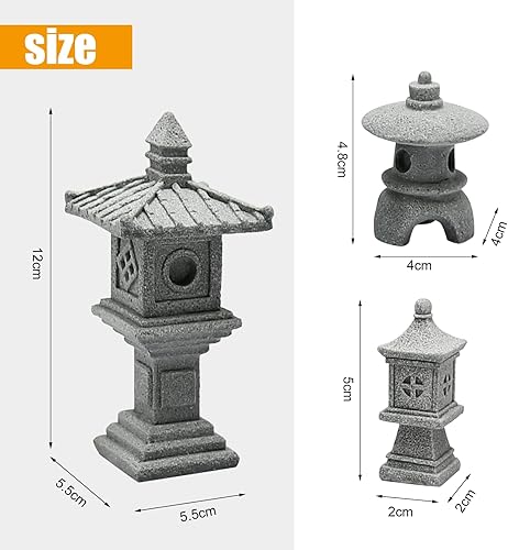 Vista 2 de 3PCS Mini Pagoda Garden Statue, Miniature Japanese Style Pagoda Lantern, Outdoor Fairy Garden Decor for Micro Landscape Yard Aquarium Bonsai Zen