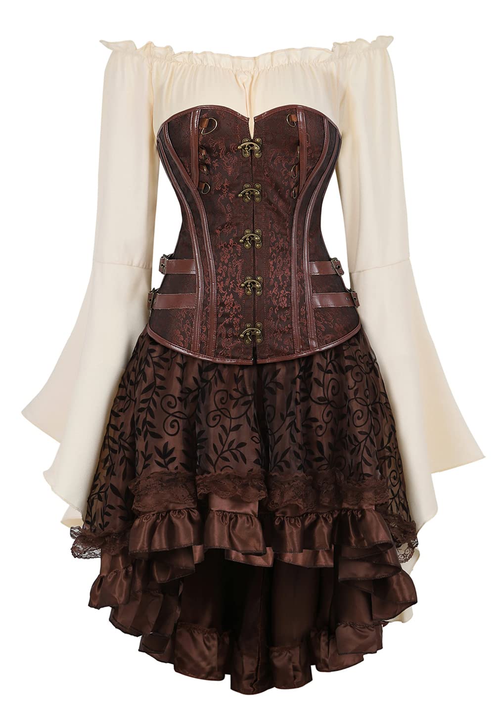 Grebrafan Corset Medieval Halloween avec Jupe Pirate et Chemisier