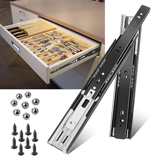 2 pares de 10 pulgadas de extensión completa menos ruido rodamiento de bolas deslizantes de cajón negro, cierre suave, montaje lateral resistente,