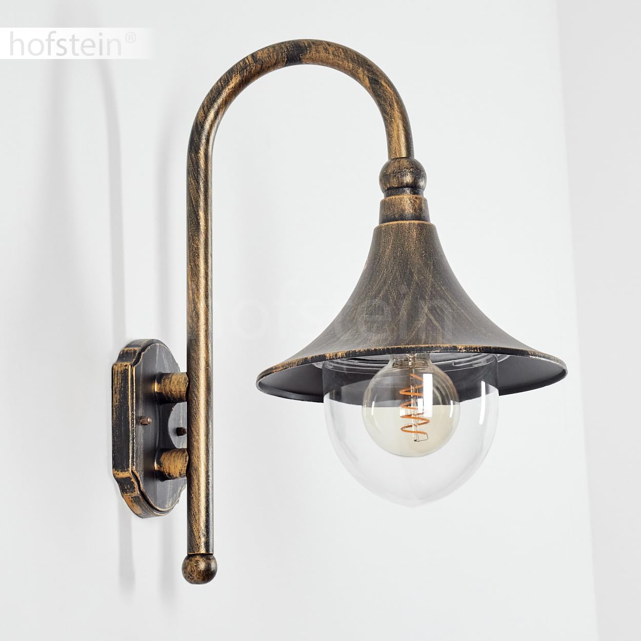 HOFSTEIN Außenwandleuchte Elgin, Außenwandlampe aus Metall/Kunststoff in Braun-Gold/Klar, Wandleuchte Down außen im Landhaus/Retro/Vintage-Stil, E27, IP44, Hof, Eingangsbereich, Terrasse, Haustür