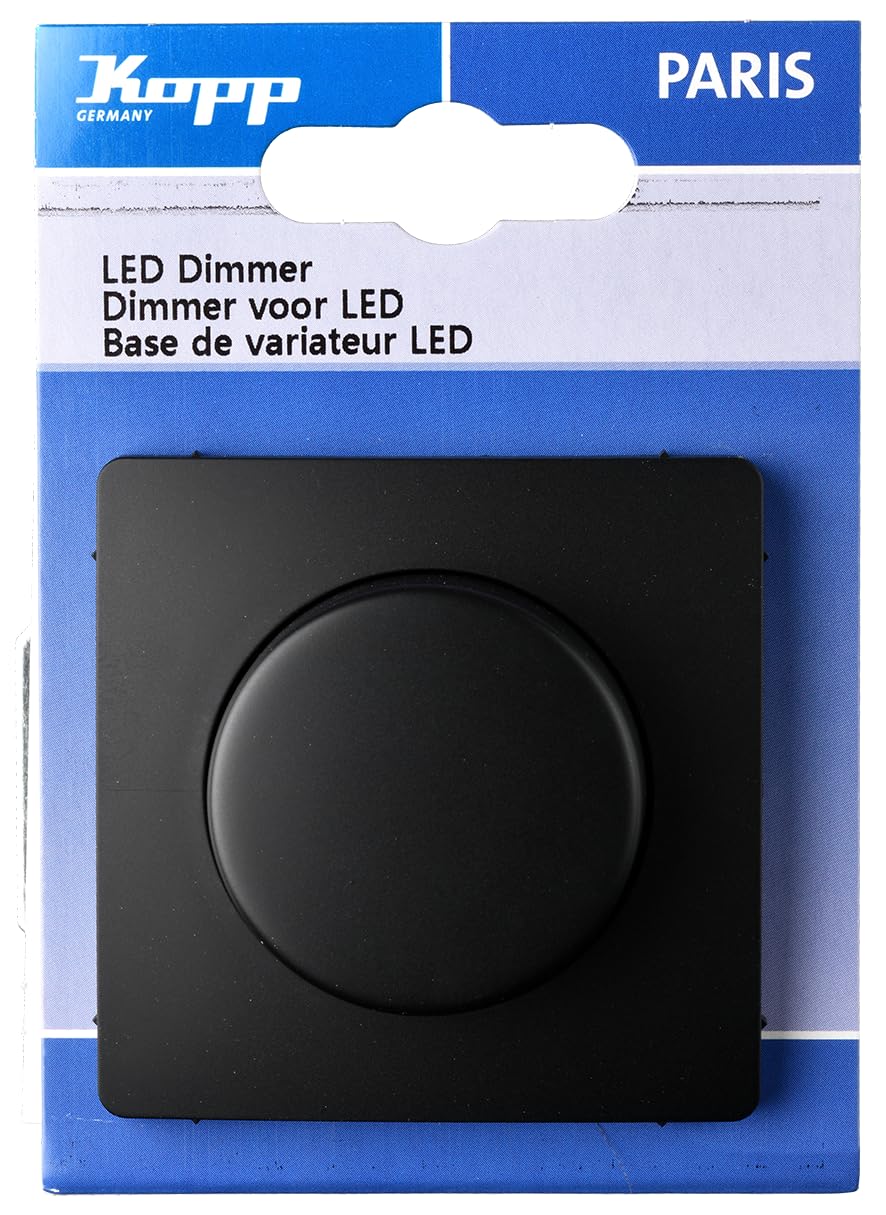 Kopp Paris 843450088 - Dimmer a LED, per lampade a incandescenza, alogene, 230 V, taglio di fase, RL 20-250 W/VA, LED 3-35 W, 230 V, 50 Hz, nero, superficie opaca, 843450088