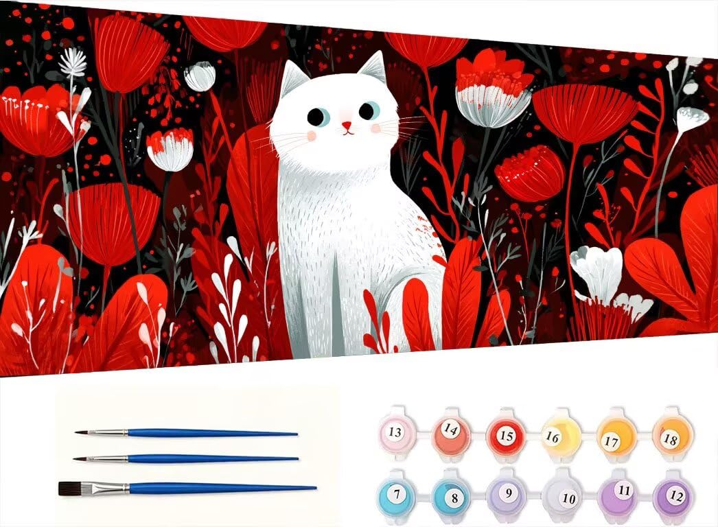 Pintar por Numeros Adultos, White Cat Garden, 70x90cm 7JGWX-4