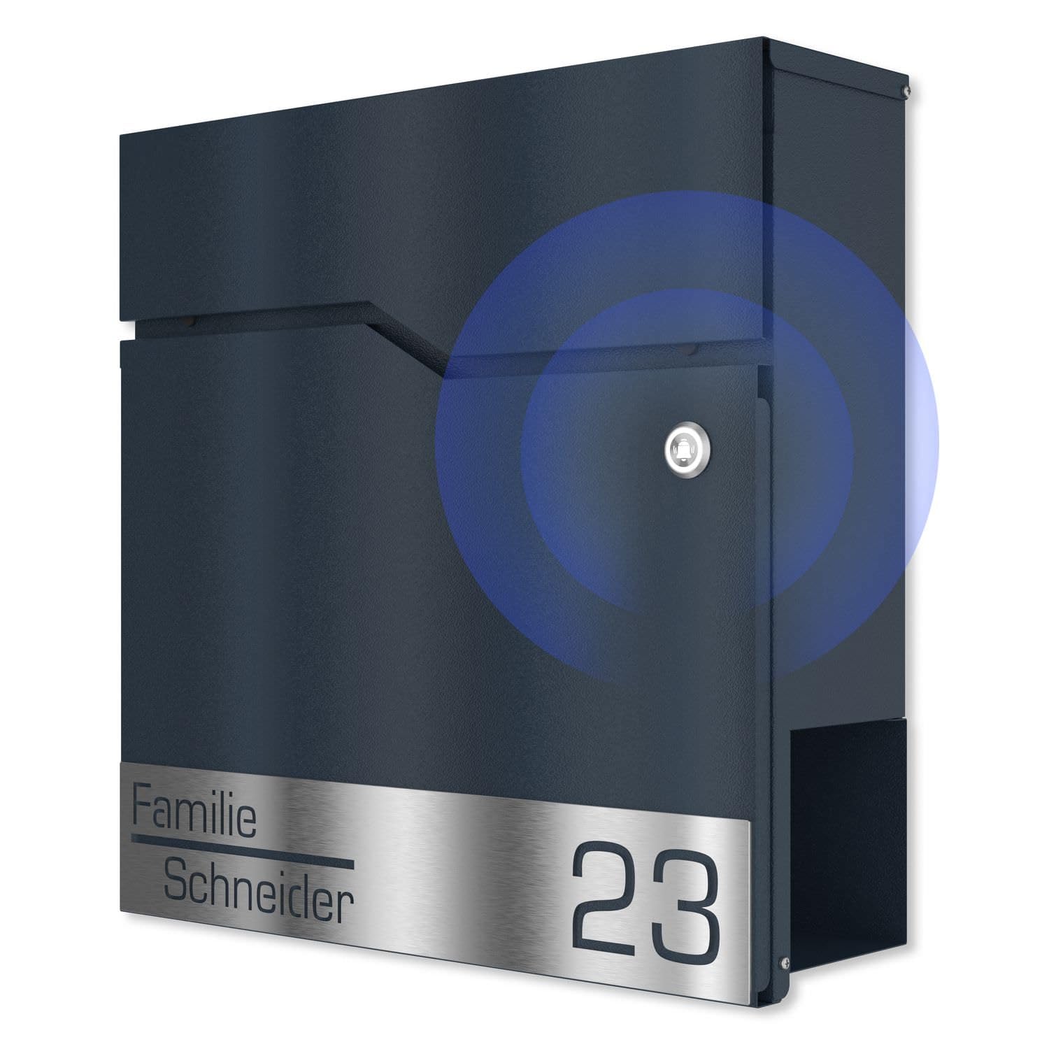 Buzón con Timbre de Radio en Antracita RAL 7016 - Buzón de Pared de Acero Inoxidable Personalizado Placa de identificación número de casa Grabado con láser - con Cerradura