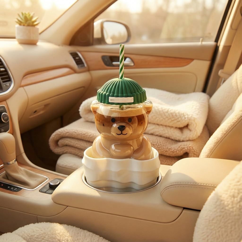 Car Cup Holder Adapter Designed for Bear Shaped Tumblers - Stable Console Insert Expander for Large Base Novelty Mugs, Premium Auto Interior Accessory & Gift (White)