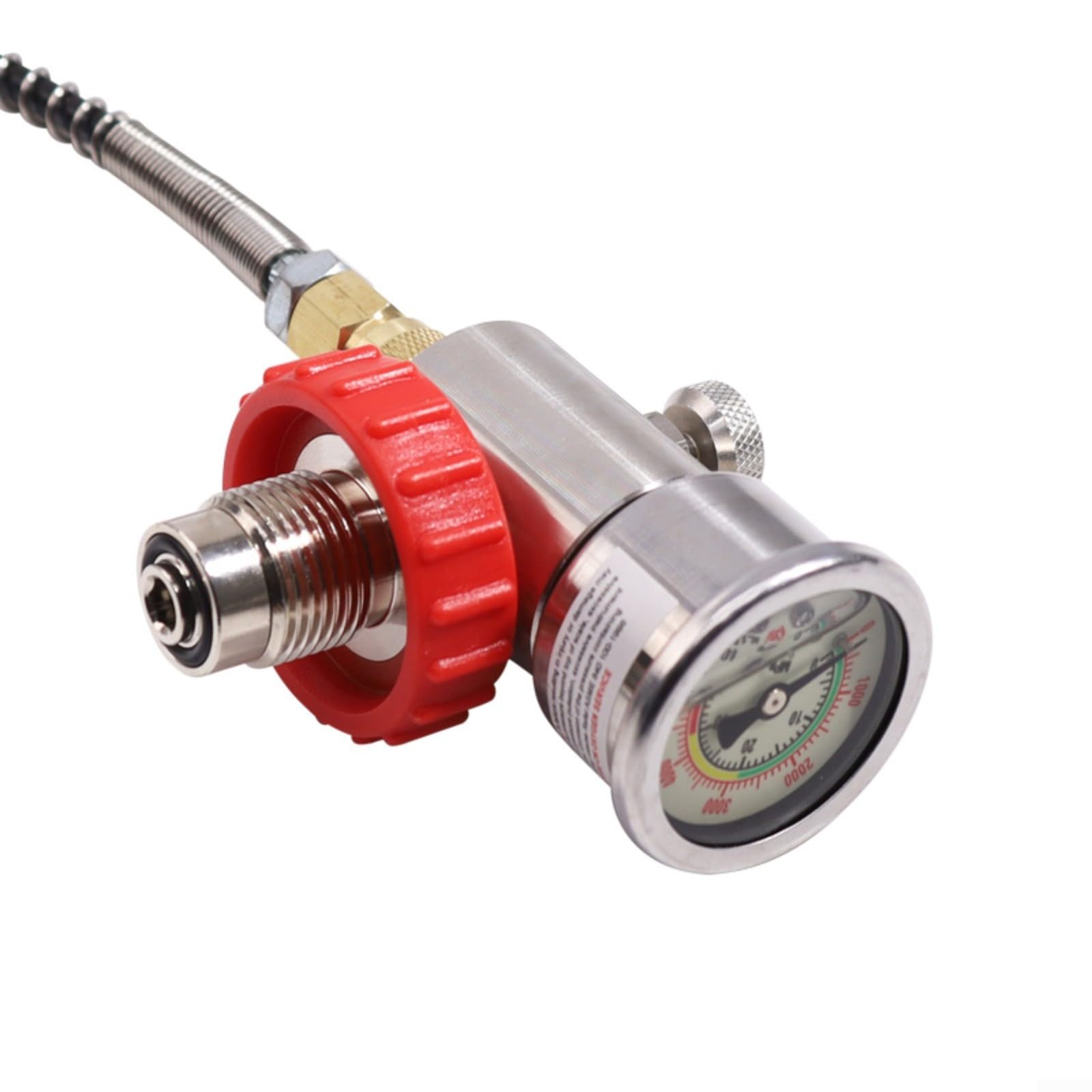 1 manometro per immersioni subacquee G5/8 a 7/8 adattatore di riempimento, doppia luminosità 6000/5000 PSI, tubo a molla da 24 pollici, acciaio inossidabile rame, nero rosso per ricarica