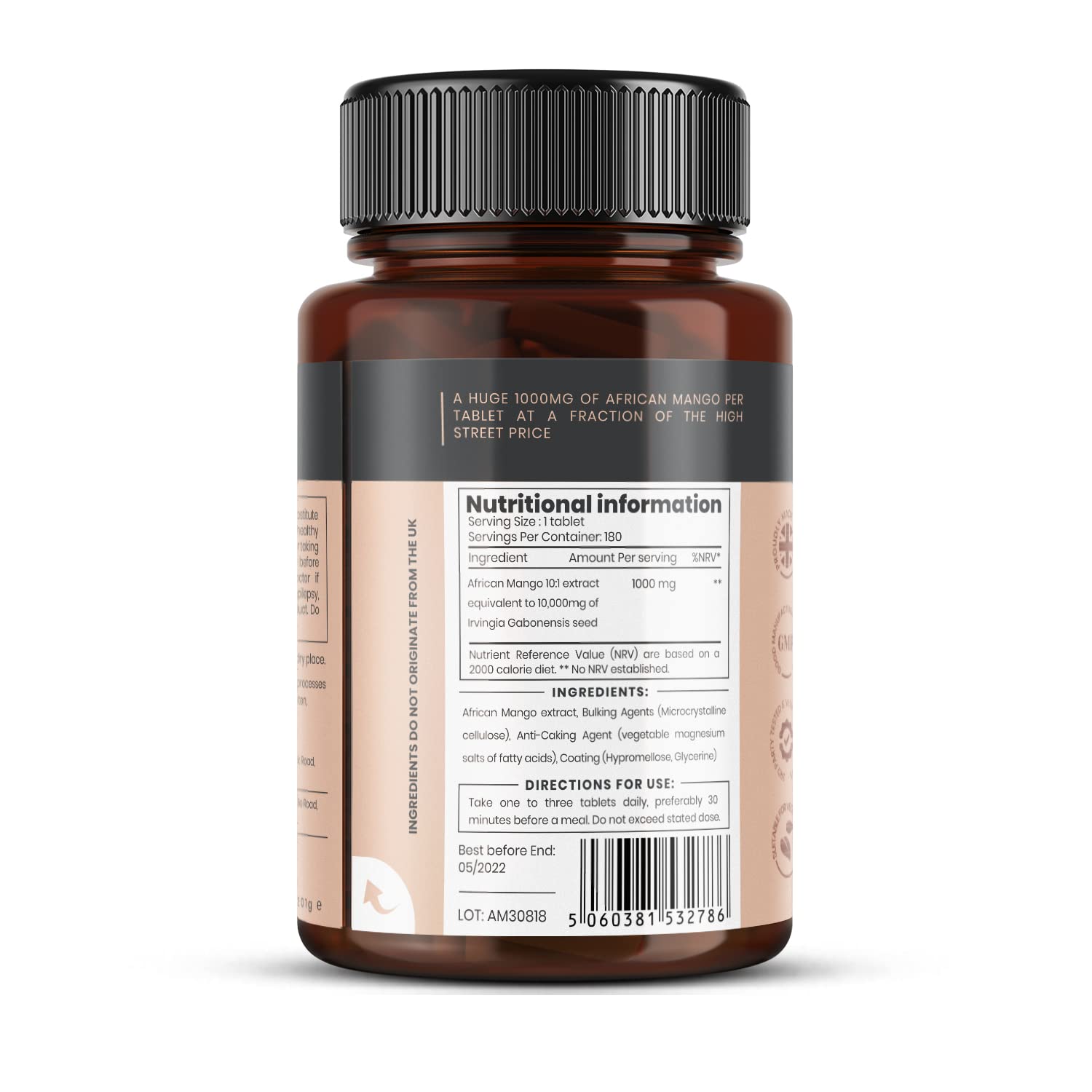 Dreifach Starke Afrikanische Mango 10.000 mg x 180 Tabletten – Vorrat für 6 Monate