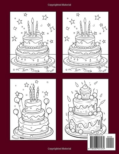 Birthday Cake Coloring Book: Fun And Easy Coloring Pages of Cute Yummy Cake For Kids Ages 2-8 (Perfe